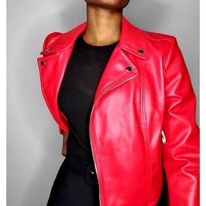 NWT Express Red Leather Zip Moto Jacket
